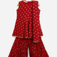 Ahalyaa Maroon Georgette Gold Foil Print Kids Peplum style Kurta Sharara Set With Dupatta For Girls | Swadesiicart