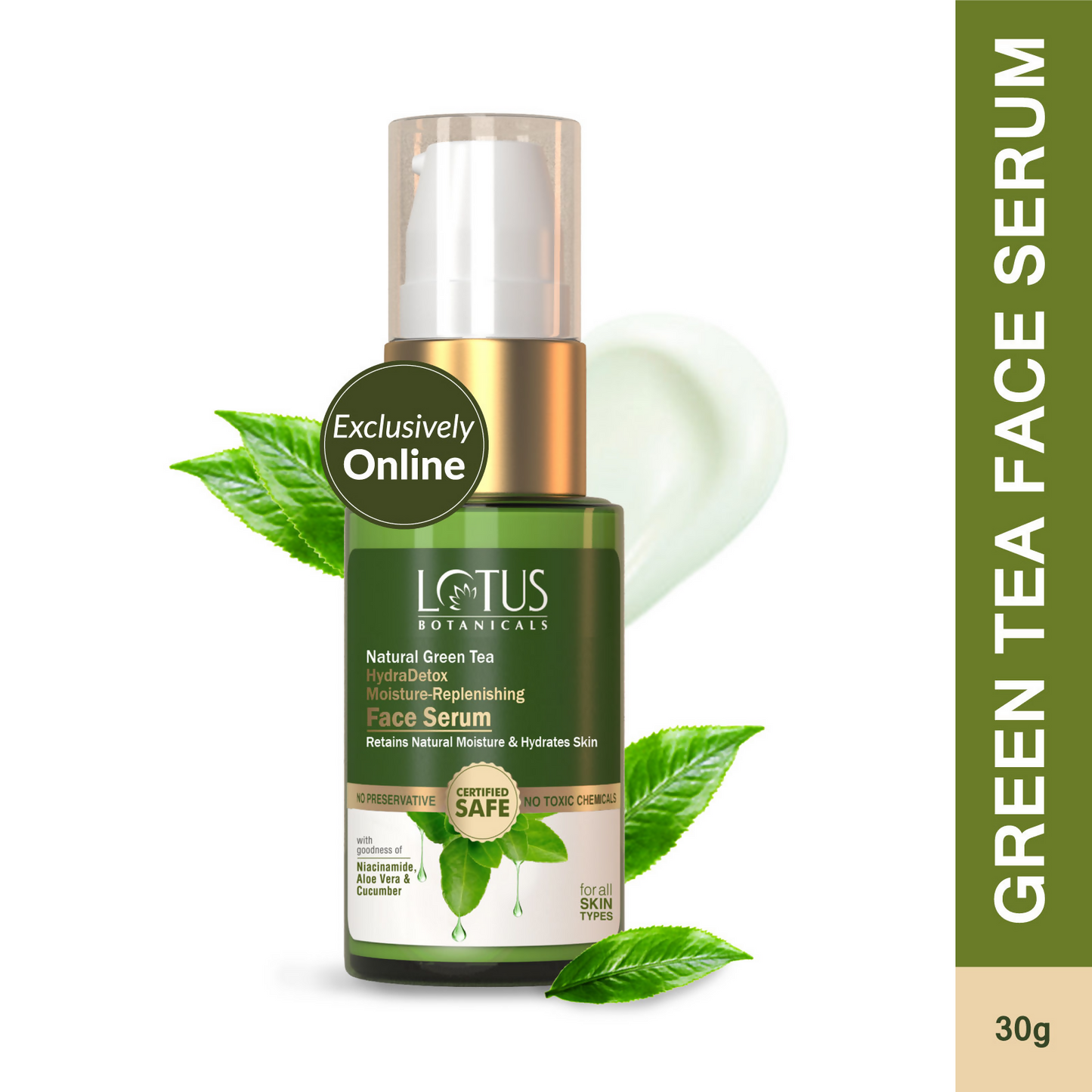Lotus Botanicals Natural Green Tea HydraDetox Moisture - Replenishing Face Serum | Swadesiicart
