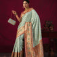 Vishnu Weaves Women's Sea-Green Paithani Silk Saree with Blouse - Swadesiicart