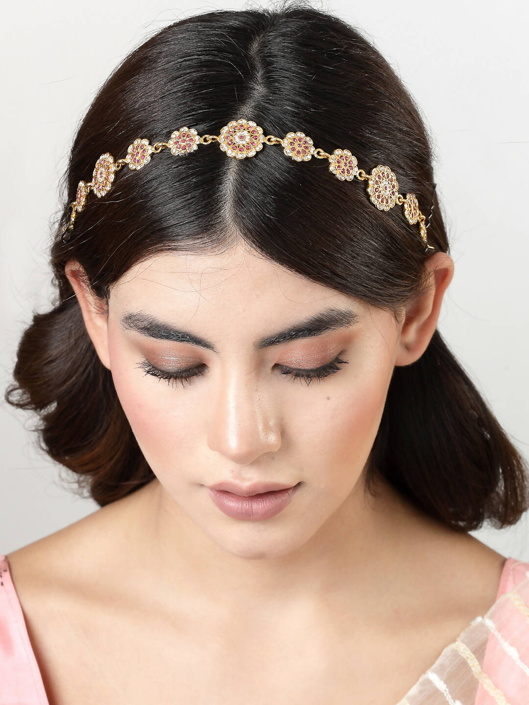 NVR Women's Gold-Polished Traditional Meenakari Stones Trending Matha Patti | Swadesiicart