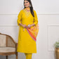 Yellow Viscose Silk Embroidery with Thread and sequence Stitched Suit With Dupatta - Tanisha | Swadesiicart