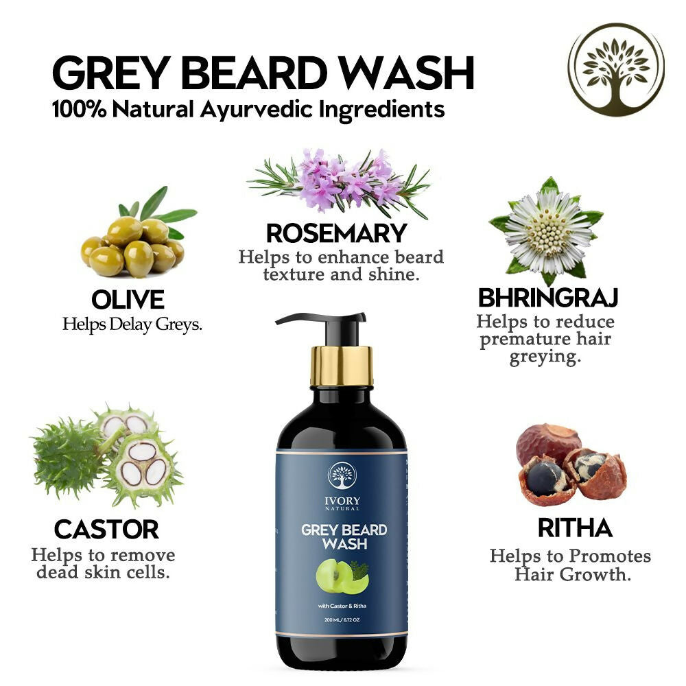 Ivory Natural Grey Beard Wash For Beard Graying And Restoring Beard'S Natural Black Shade | Swadesiicart