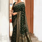 Joban Fashion Emerald Green Crepe Chiffon Pure Handloom Banarasi Silk Saree | Swadesiicart