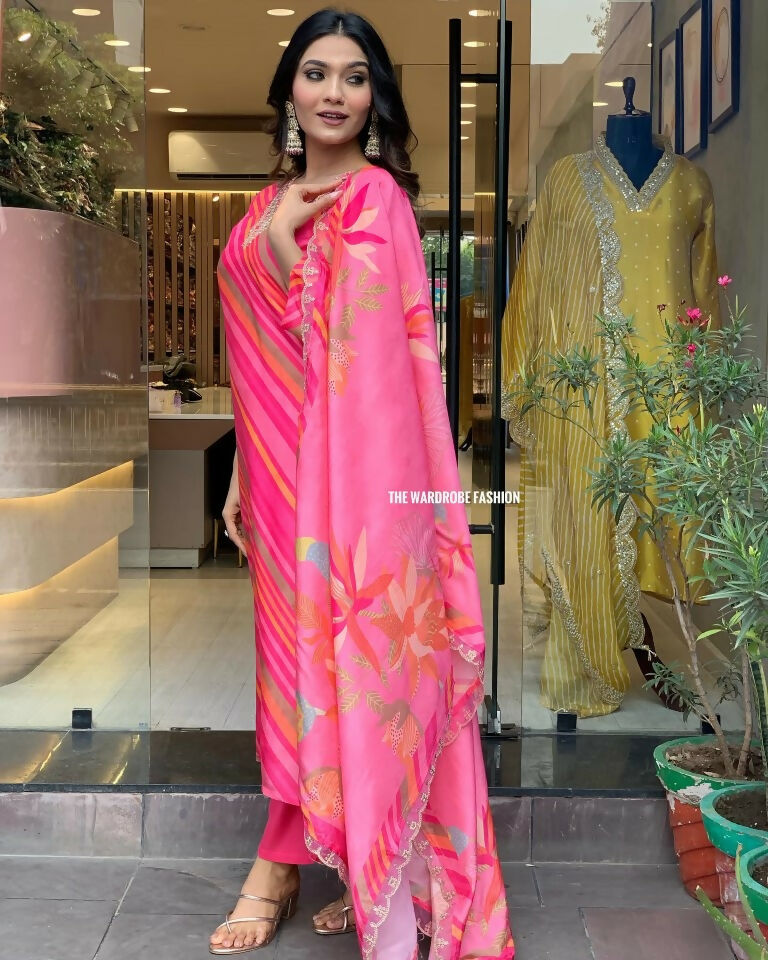Partywear Designer Pure Russian Silk Pink Stitched Suit With Dupatta - Tanisha | Swadesiicart