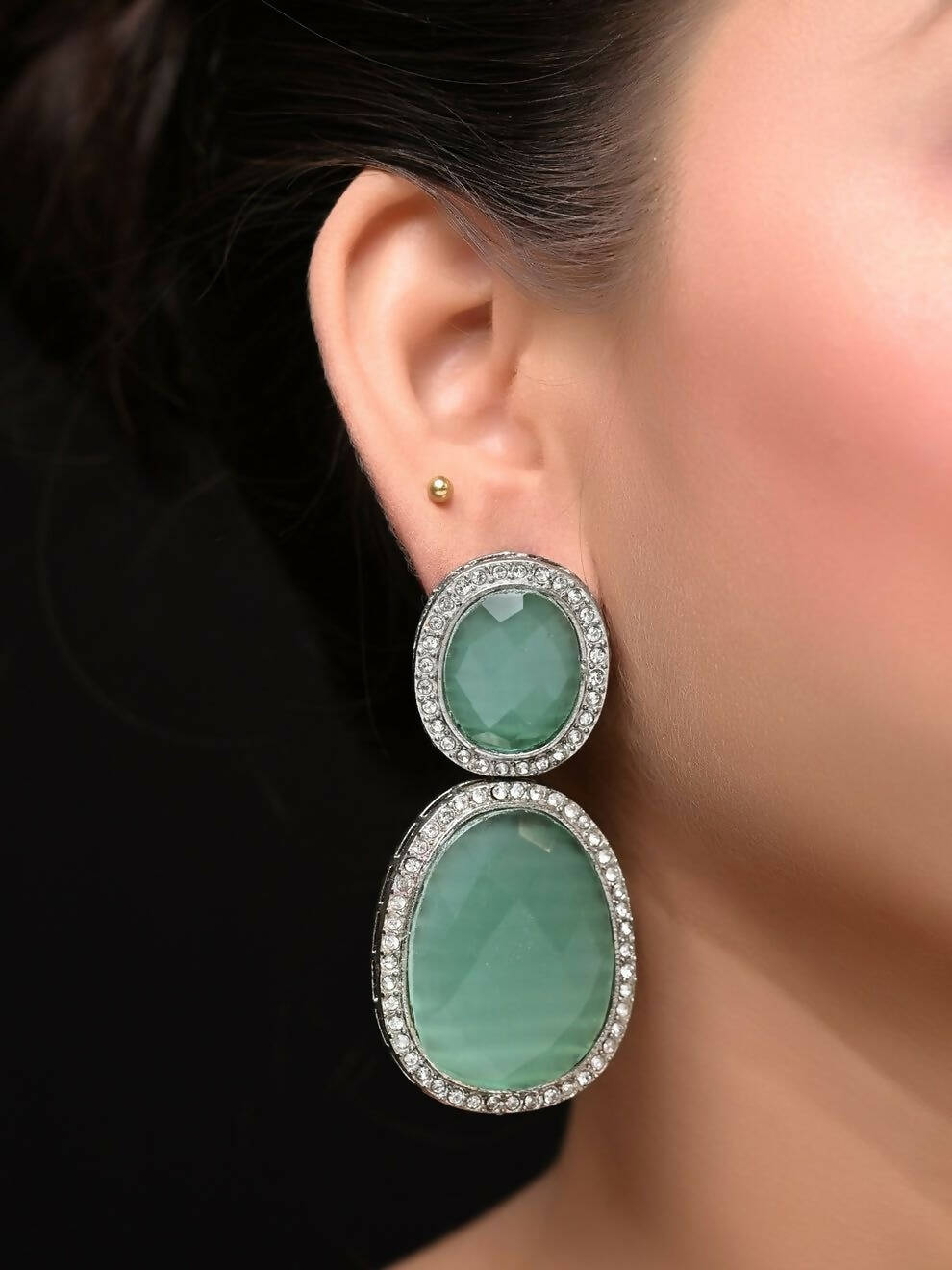 Smart Dangler Earringss With Rhino Stone Border Mint Green Earrings For Women and Girls By House of Ree - Swadesiicart