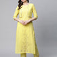 Ahalyaa Women Yellow Pure Cotton Printed Floral Kurta With Trousers | Swadesiicart