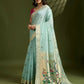 Vishnu Weaves Women's Firozi Muga Cotton Thread Woven Butti with Blouse - Swadesiicart