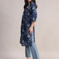 Aavyora Women's Navy Blue Floral Printed Cotton A-Line Kurta with Pintuck Detailing - Swadesiicart