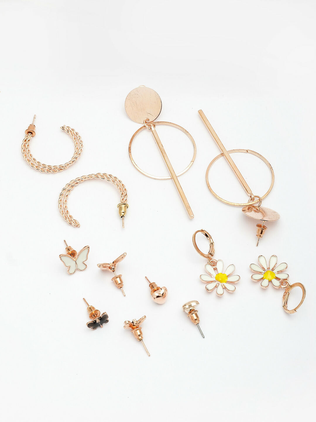 NVR Women's Set of 6 Rose Gold-Polished Contemporary Drop Earrings | Swadesiicart