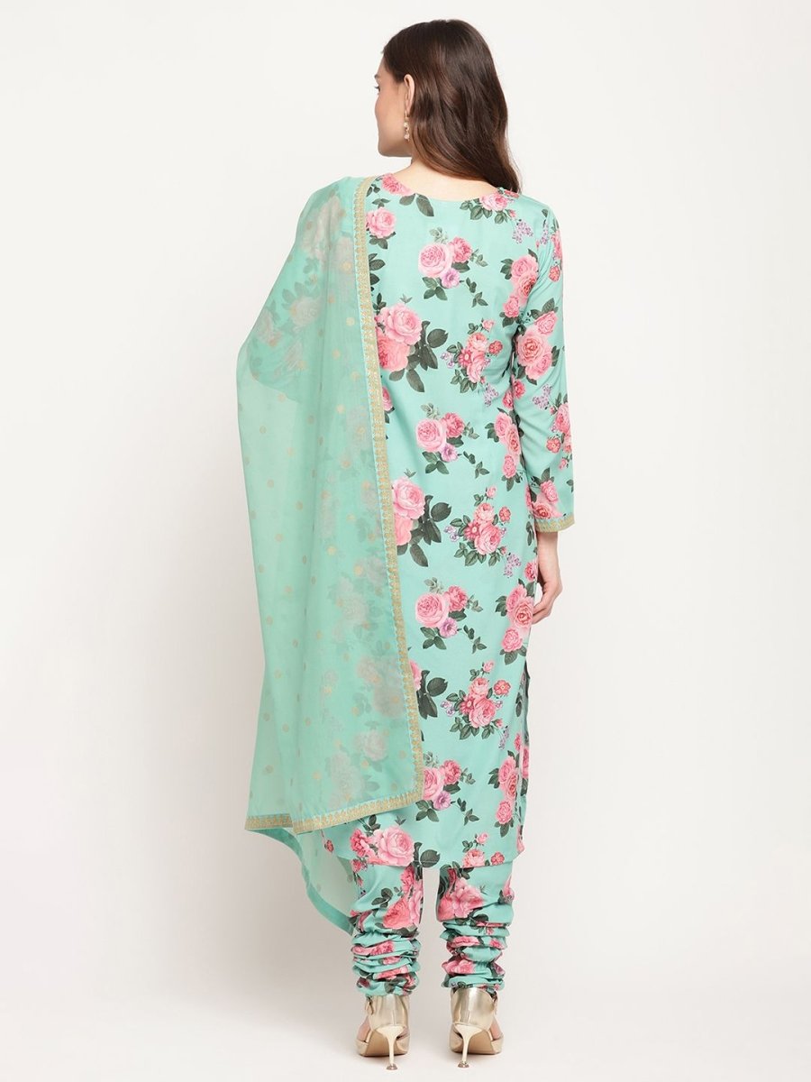 Ahalyaa Women Green Floral Printed Regular Kurta Churidar Set & With Dupatta | Swadesiicart
