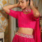 Janasya Pink Georgette Foil Print Lehenga Choli Dupatta | Swadesiicart