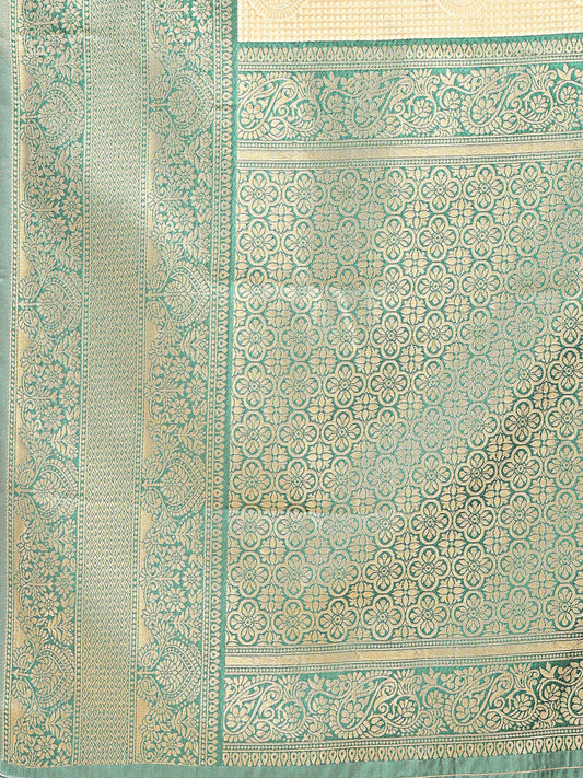 Astita Aura Silk Cream Green Banarasi Silk Saree | Swadesiicart