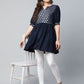 Ahalyaa Women Navy Blue Rayon Silver Foil Print Tunic | Swadesiicart