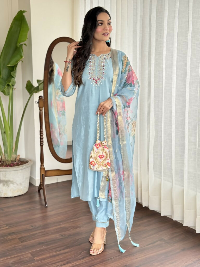Lavender Viscose chanderi Stitched Suit With Dupatta - Tanisha | Swadesiicart