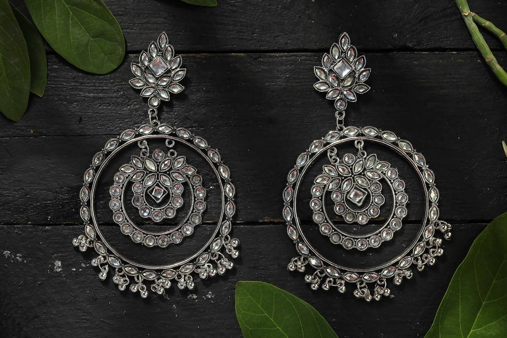 Mominos Fashion Johar Kamal Women's White Kundan Circles Earrings - Swadesiicart