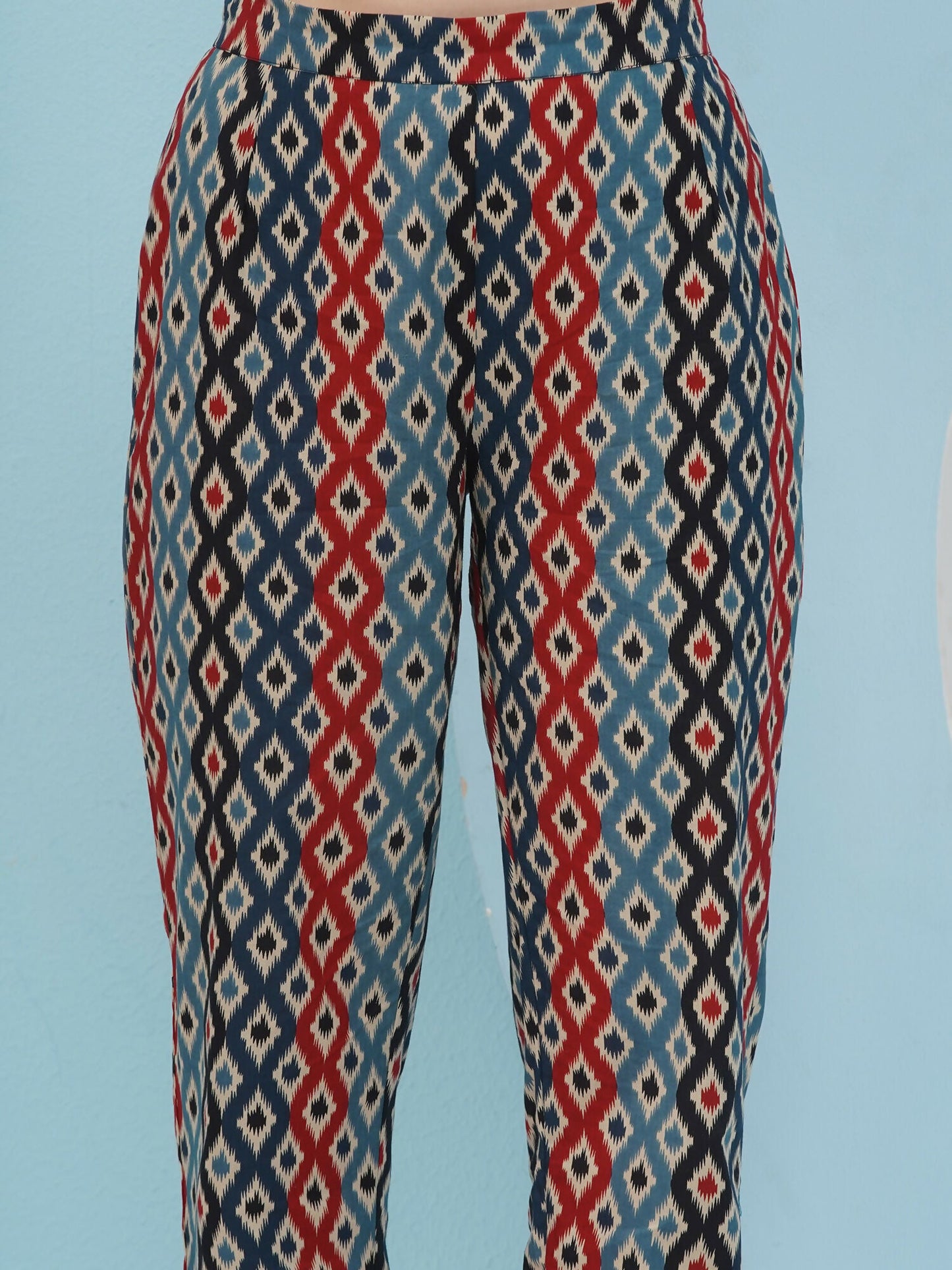Joban Fashion Ikkat Printed Co Ord Set - Blue Red - Swadesiicart