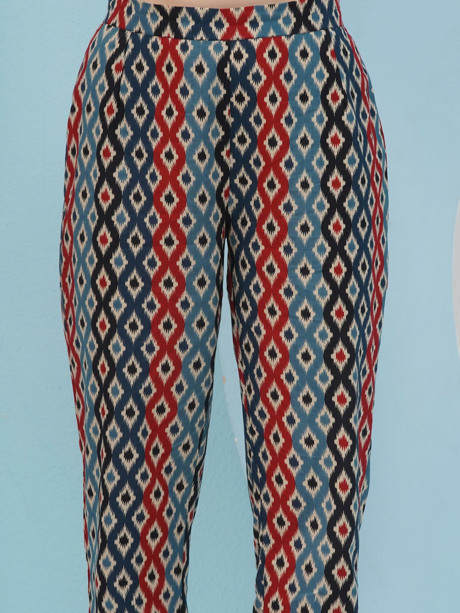 Joban Fashion Ikkat Printed Co Ord Set - Blue Red - Swadesiicart