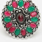 NVR Women's Multicolor Silver-Plated Circular Shape Adjustable Finger Ring | Swadesiicart