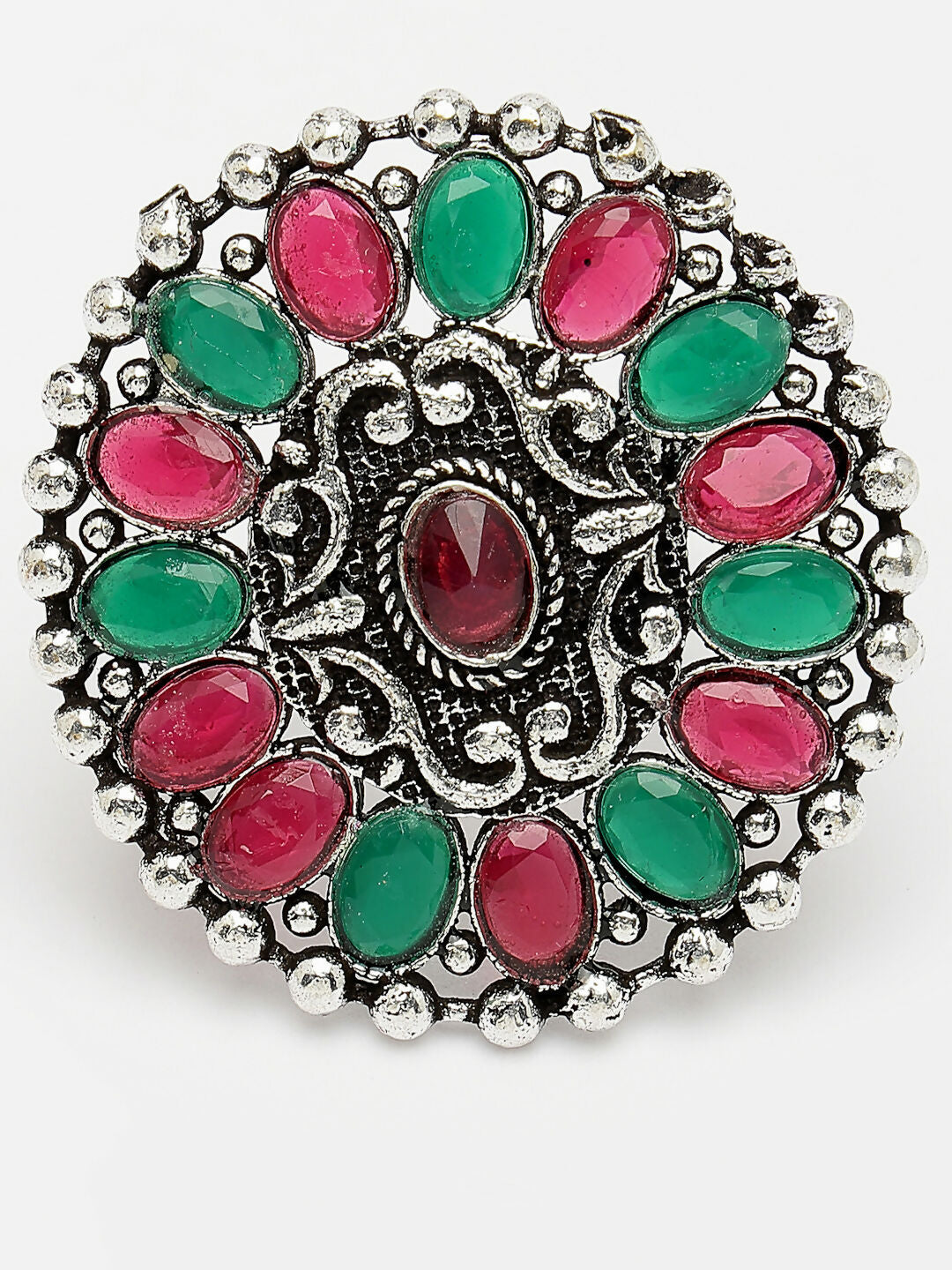 NVR Women's Multicolor Silver-Plated Circular Shape Adjustable Finger Ring | Swadesiicart