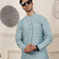 Blue Viscose Woven Jacquard Work Men's Rajwadi Kurta Set - Mahotsav