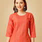 Jyoti Fashion Women's Coral Cotton Blend Embroidered Kurta Pant Set | Swadesiicart