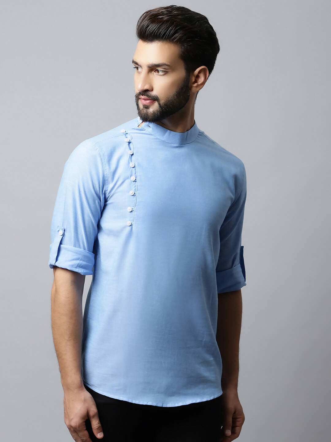 Even Apparels sky Blue Color Pure Cotton Men's Kurta With Side Placket (MMS503) | Swadesiicart