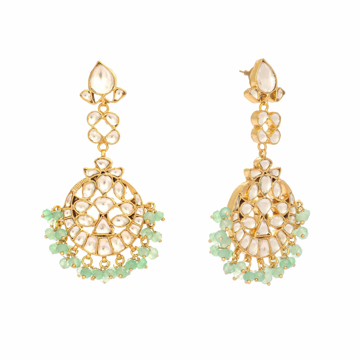 Nuyug 22K Gold Plated Regal Green Kundan Chandbali Earrings | Swadesiicart