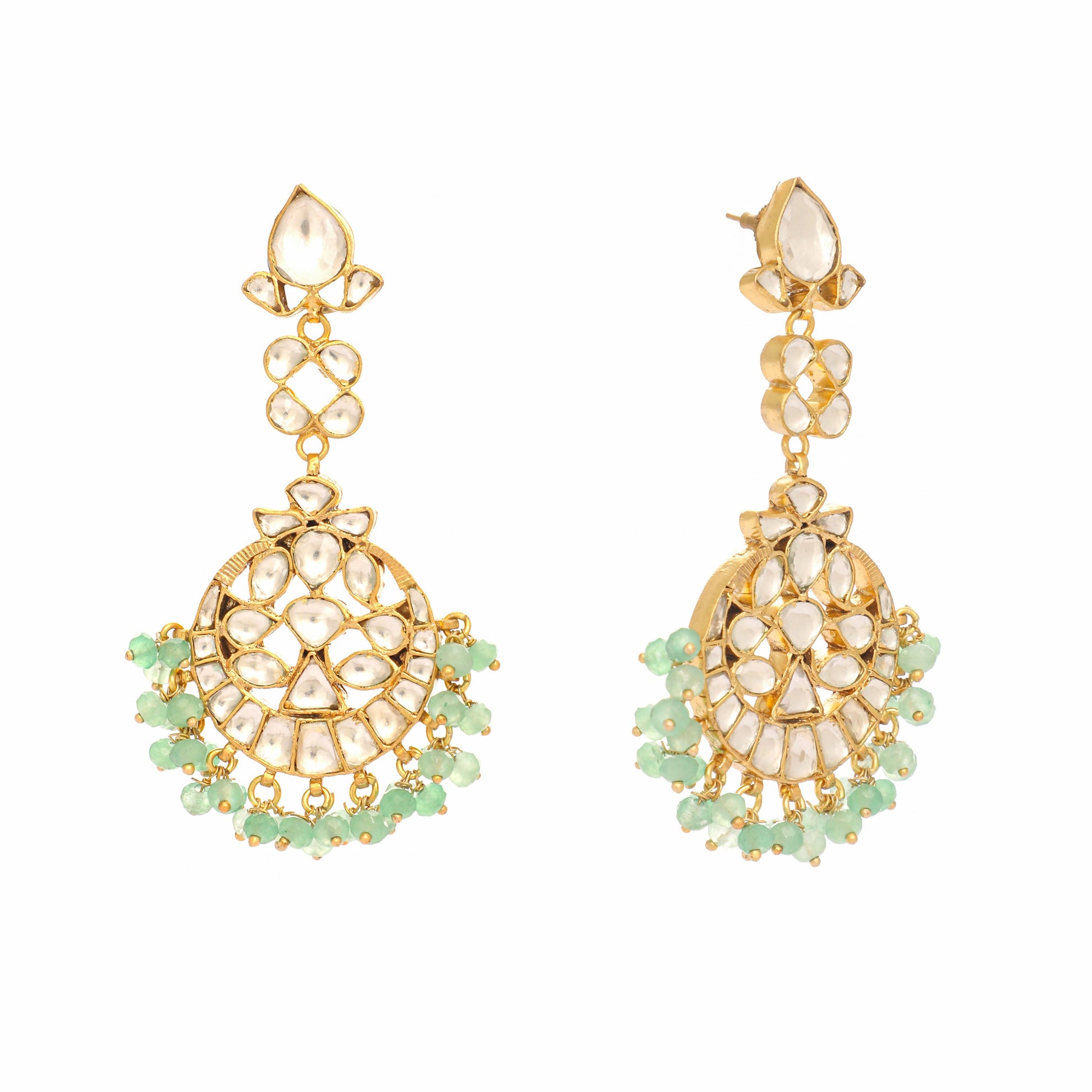 Nuyug 22K Gold Plated Regal Green Kundan Chandbali Earrings | Swadesiicart