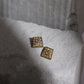 Gold-Toned White Kundan Square Shaped Gold-Polished Studs Earrings - Ruby Raang | Swadesiicart