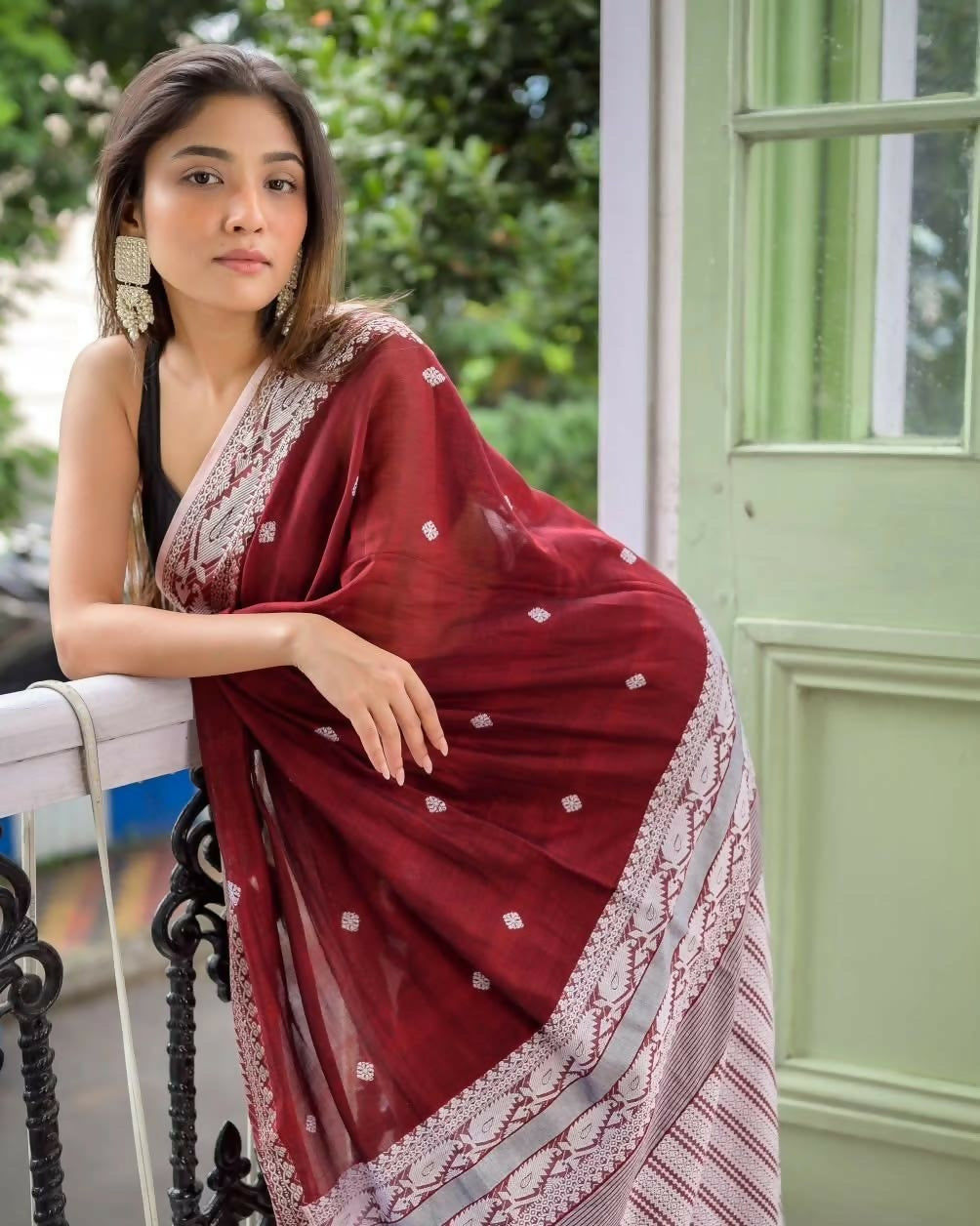 Exclusive Collection Maroon Most Trending Beautiful Pure Cotton Handloom Saree - Swadesiicart
