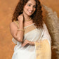 Very Much Indian Handloom Pure Cotton Linen Saree With Golden Border - White | Swadesiicart