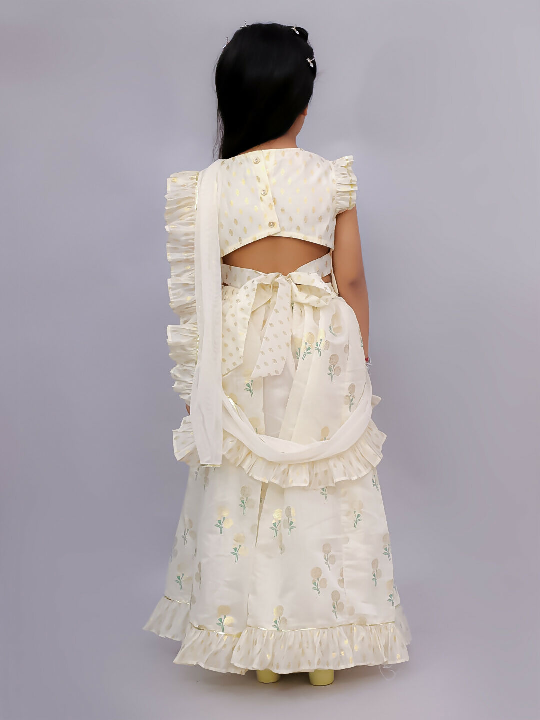 Lil Drama Mishti Off White Lehanga Choli Dupatta Set For Girls | Swadesiicart