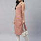 Miravan Women's Floral Printed Strappy Peach Straight Kurta - Swadesiicart