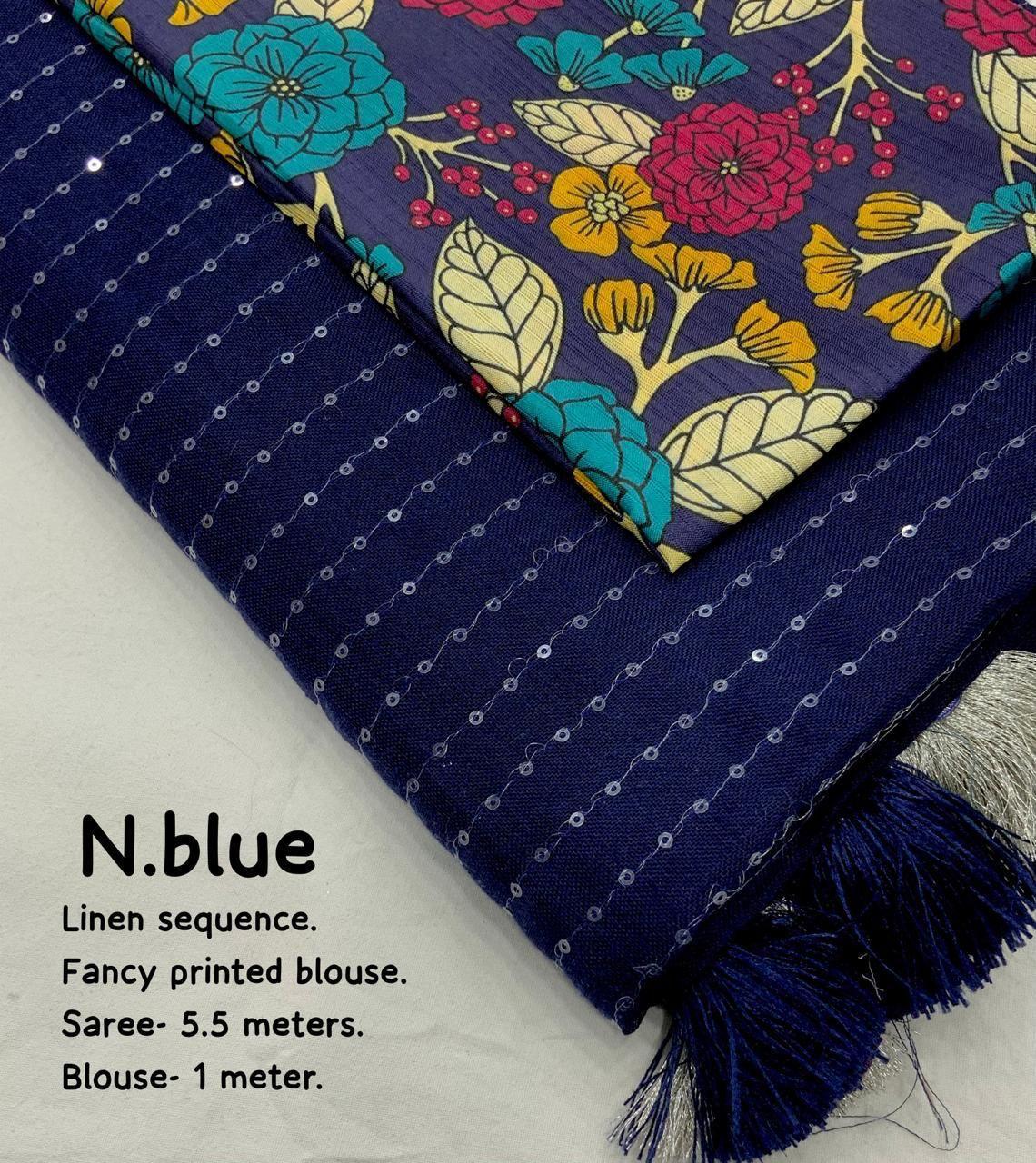 Nblue Linen Sequence Saree with Unstitched Blouse - Hiral Fashion | Swadesiicart