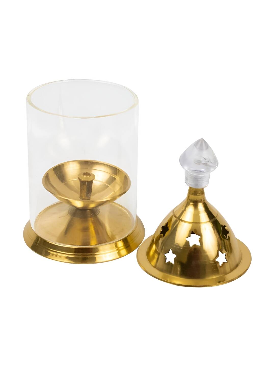Spillbox Gold-Toned Brass Glass Udupi Diya Pooja Essential | Swadesiicart