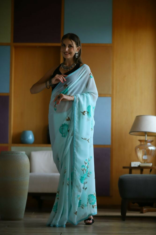 Vamsee Laxmi Blue Georgette Saree - Swadesiicart