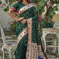 Vishnu Weaves Women's Bottle Green Banarasi Silk Zari Woven Paithani Saree with Unstitched Blouse - Swadesiicart