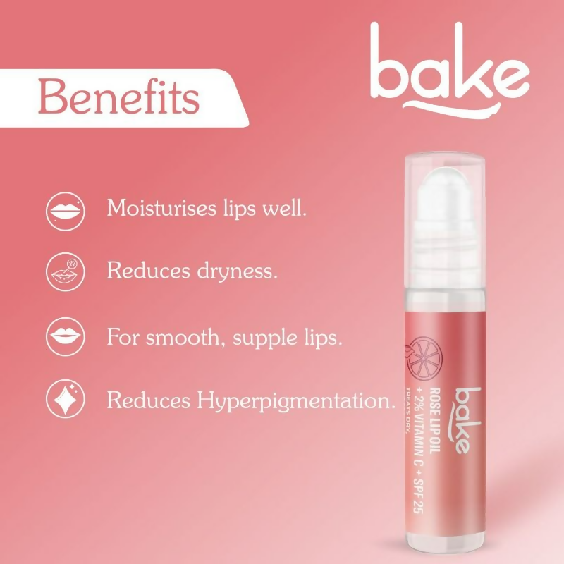 Bake 2% Vitamin C Tinted Rose Lip Balm Oil For Dark Pigmented Lips With SPF 25 PA+++ | Swadesiicart