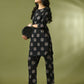 Myshka Women's Black Printed Cotton Round Neck Party Tunic With Trousers Co-ord set - Swadesiicart