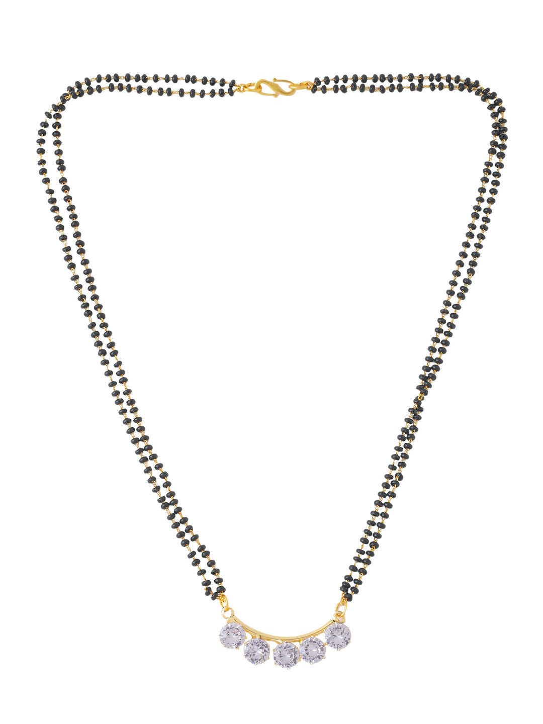NVR Women's's Set of 2 Black Gold-Polished Beaded Mangalsutra With Ad Stone | Swadesiicart