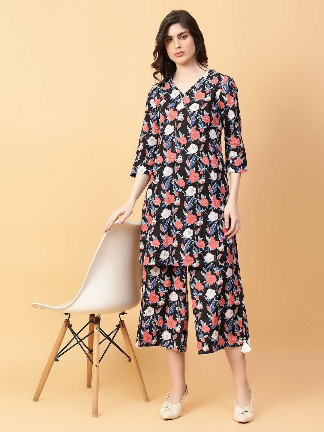 Joban Fashion Black Cotton Printed & Hand Work Co-ord Set - Swadesiicart