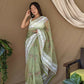Vamsee White Border Green Organza Saree - Swadesiicart
