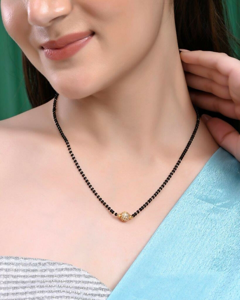 VOJ Gold-Polished AD-Studded & Beaded Mangalsutra - Swadesiicart