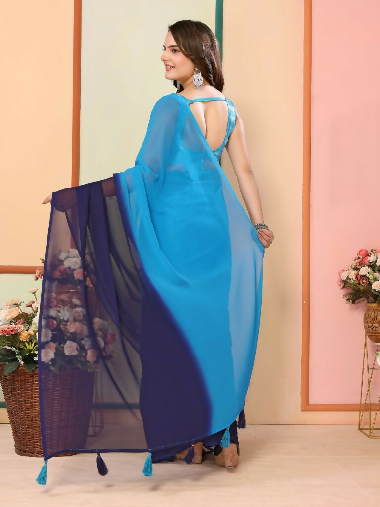 Blue Georgette Pedding Color Printed Ready To Wear Saree - Aalaya | Swadesiicart