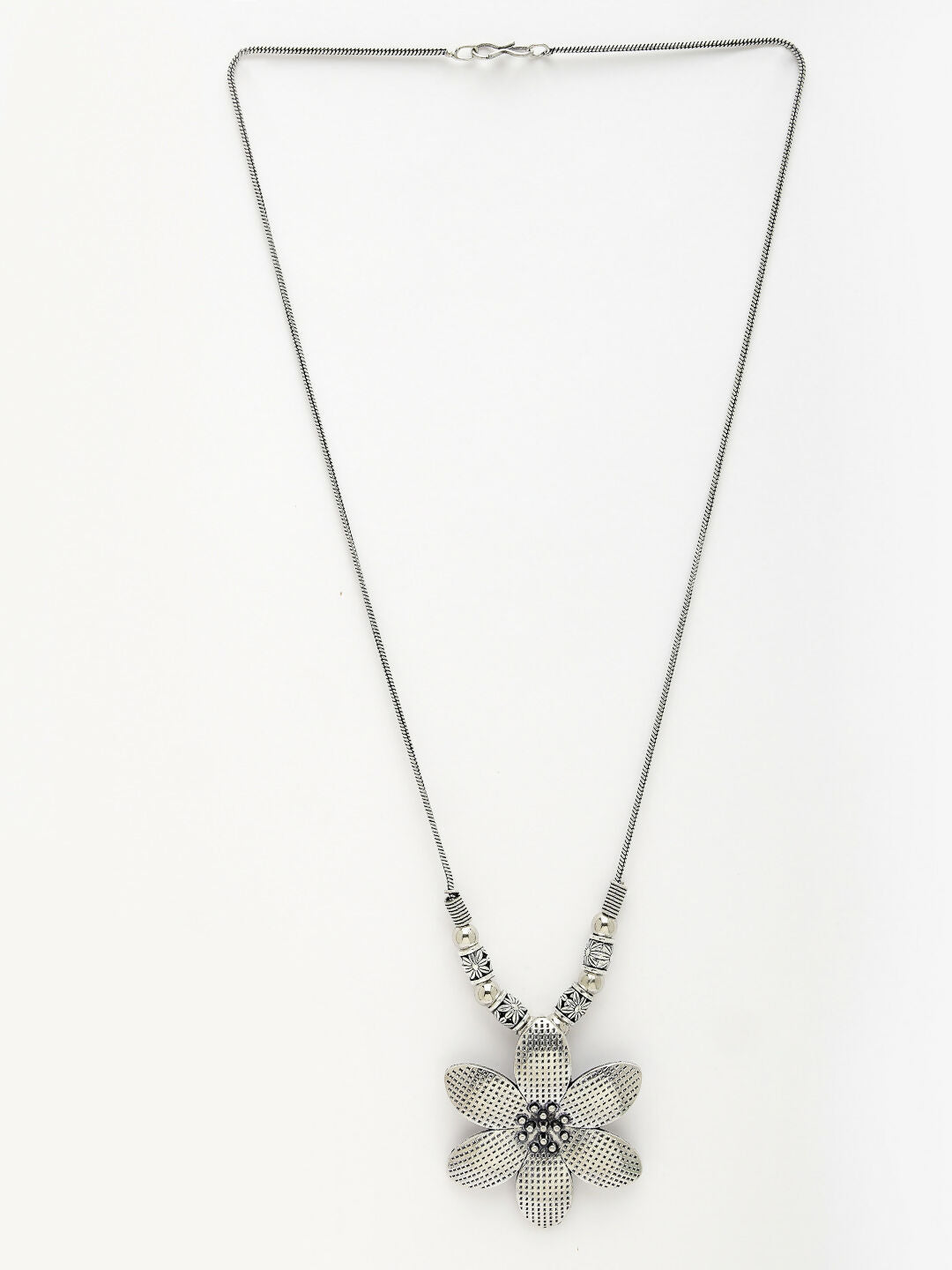NVR Women's Silver-Toned Floral Shape Pendant with Chain | Swadesiicart