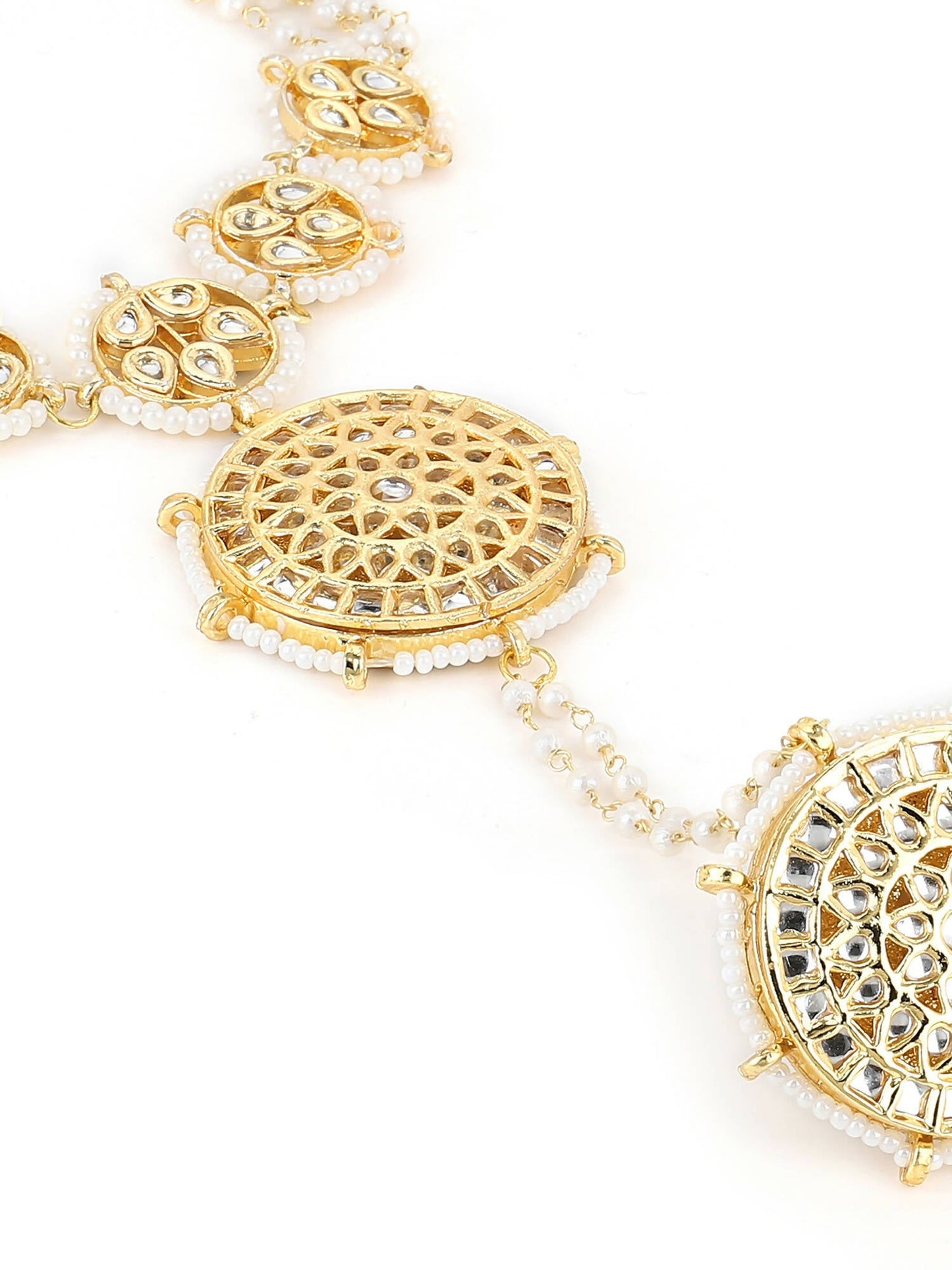 Women's Gold-Toned White Brass Kundan Gold-Polished Charm Bracelet - Ruby Raang - Swadesiicart