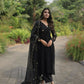 Jyoti Fashion Women's Black Faux Blooming Embroidered Kurta with Trouser & Dupatta | Swadesiicart