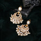 Ruby Raang Gold Polished White Chand Kundan Earrings | Swadesiicart