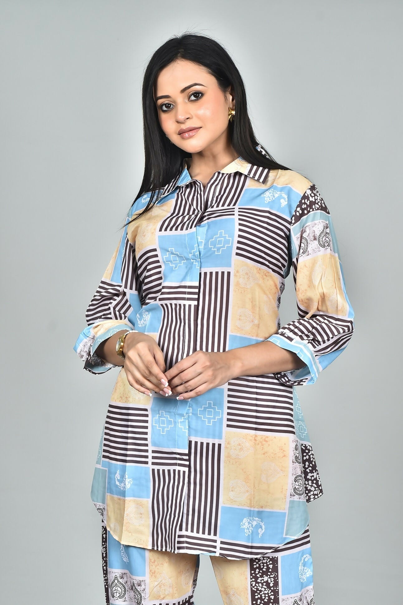 Morchari Digital Print Semi Muslin Co-Ord Set Top & Trouser-Multicolor - Swadesiicart