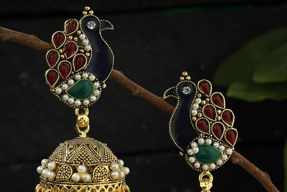 Mominos Fashion Johar Kamal Traditional Peacock Design Multi Color Jhumka - Swadesiicart